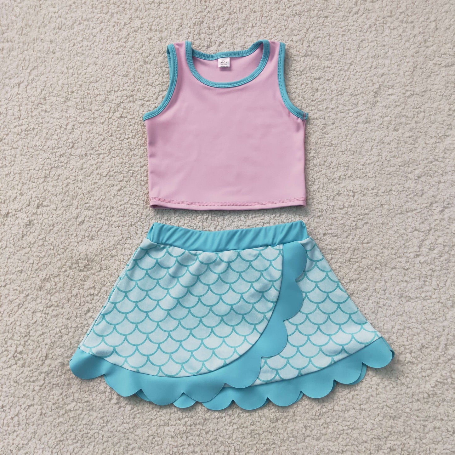 GSD4083 yoga Princess Light Pink Tank Teal Scale Print Skort Outfit  202607 RTS