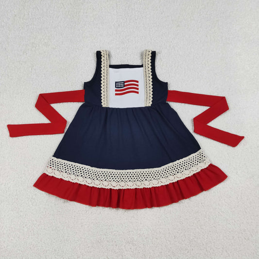 GSD4087  A9-3.  4th July USA FLAG Blet short sleeves girl dress RTS 202604
