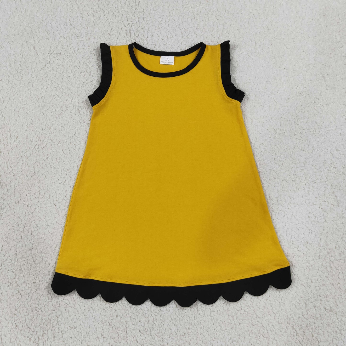 GSD4094 yellow solid cotton summer short sleeves girl dress RTS 202607 rts