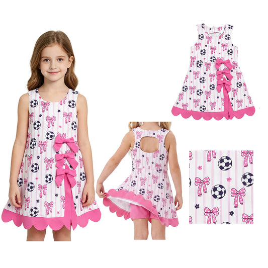 GSD4100 YOGA RTS pink solid  football bow scallop girl dress ruffle