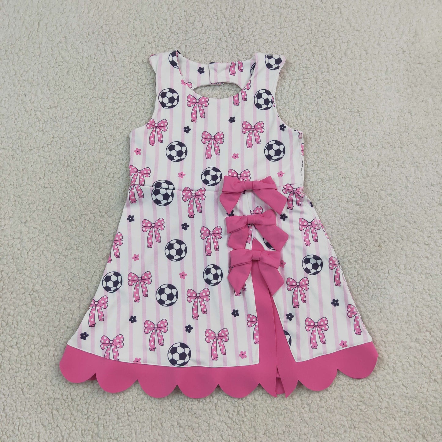 GSD4100 YOGA RTS pink solid  football bow scallop girl dress ruffle