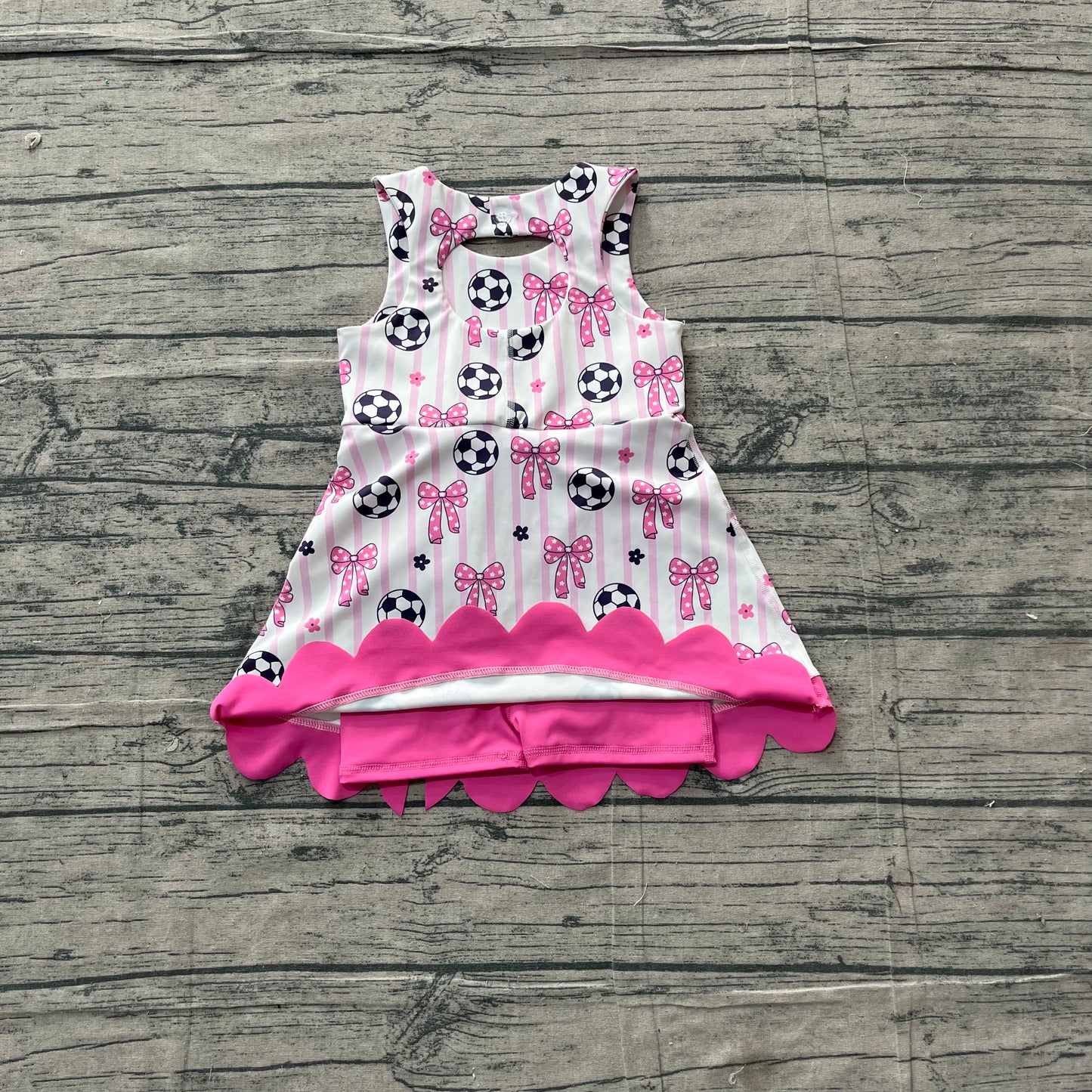 GSD4100 YOGA preorder pink solid  football bow scallop girl dress ruffle