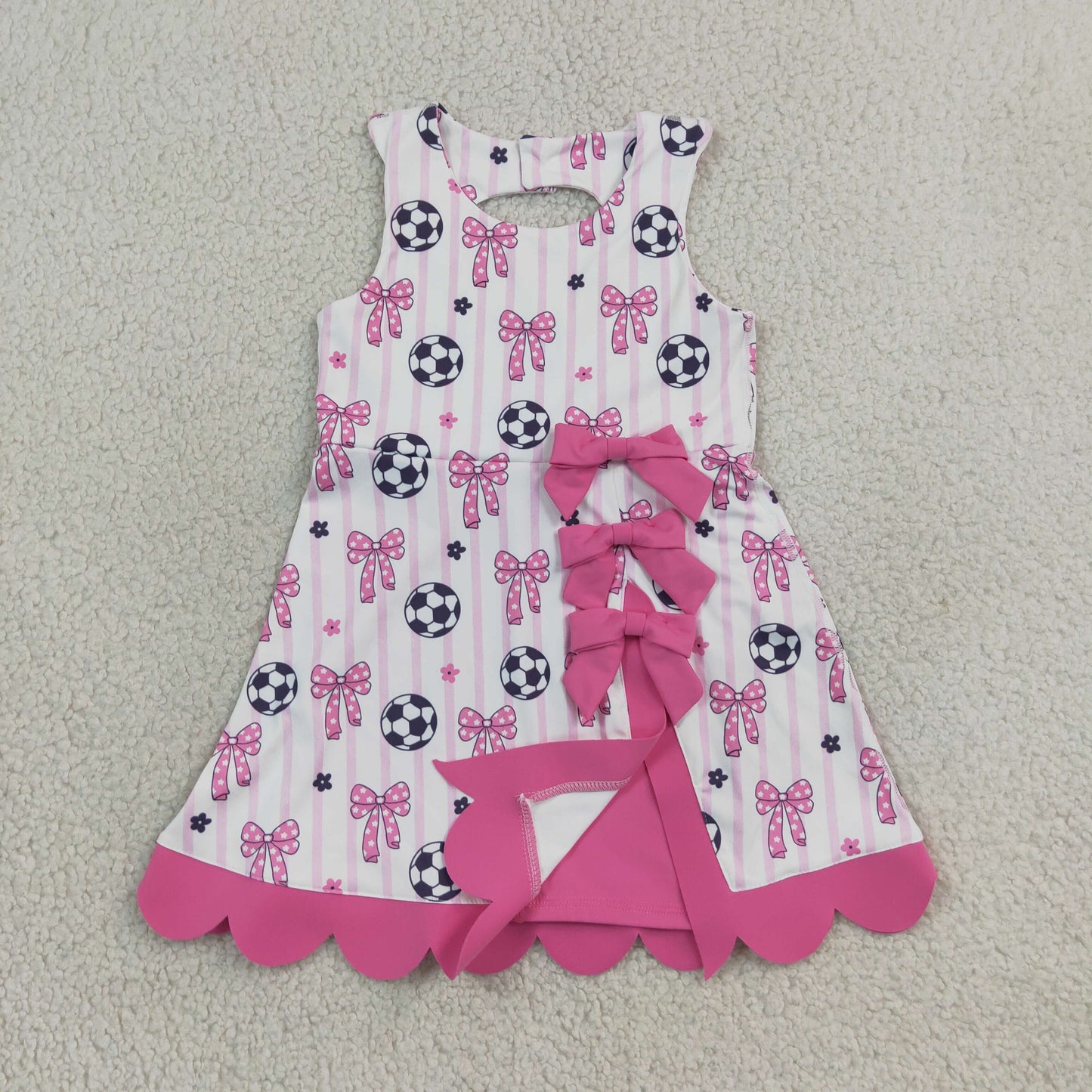 GSD4100 YOGA RTS pink solid  football bow scallop girl dress ruffle