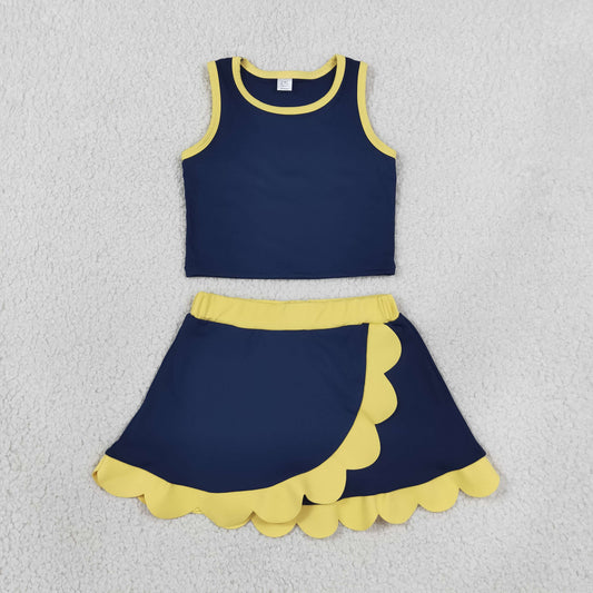 GSD4111 yoga Blue YELLOW Scallop sports girl  outfit skirt  202608 RTS