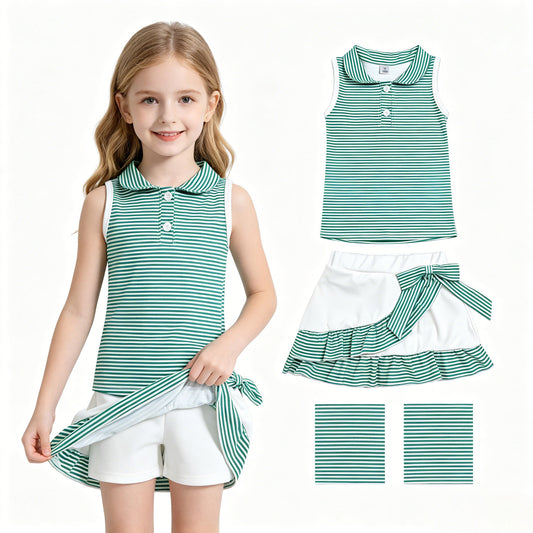 GSD4121  ruffle yoga green stripe sports girl  outfit skirt  202607 RTS