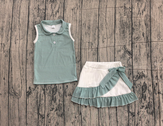 GSD4121  ruffle yoga green stripe sports girl  outfit skirt  202605 PREORDER