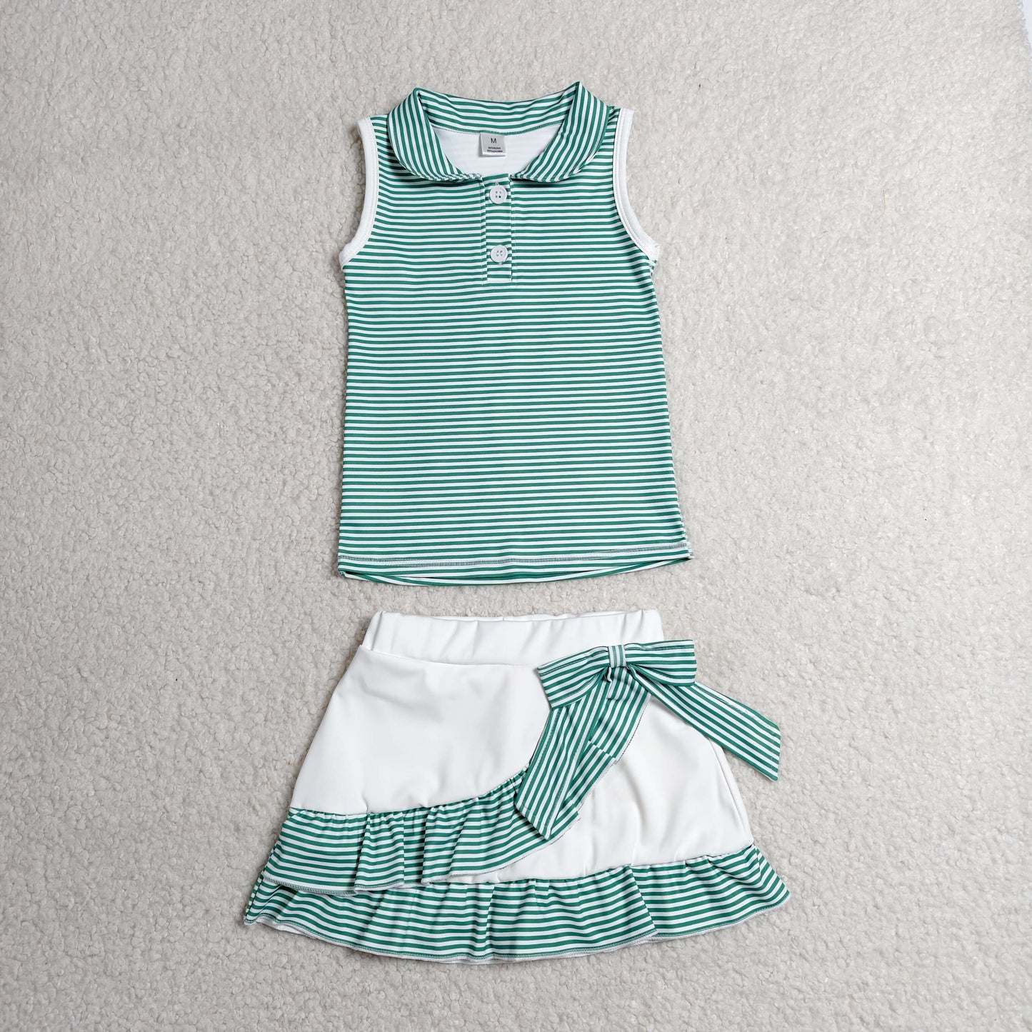 GSD4121  ruffle yoga green stripe sports girl  outfit skirt  202607 RTS