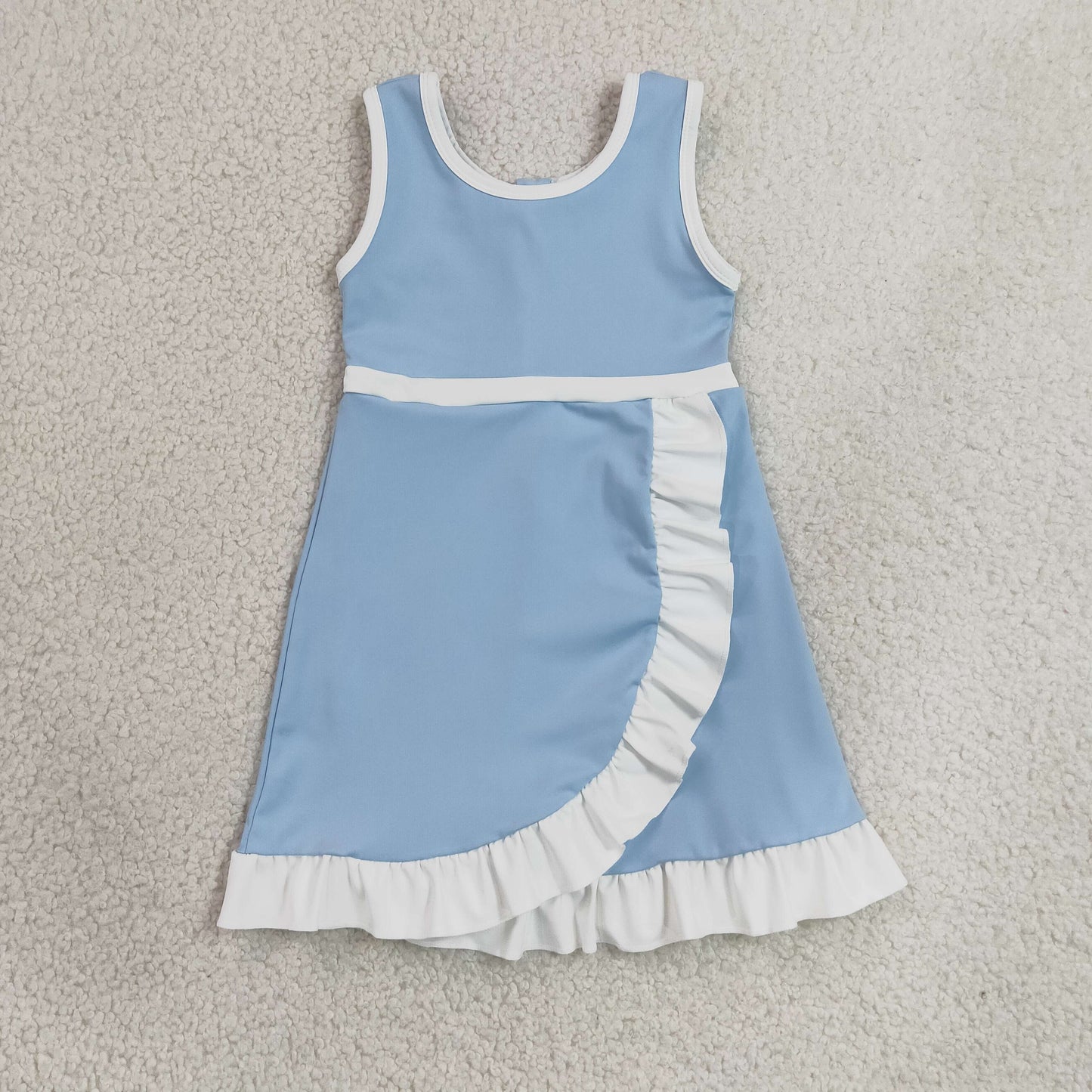 GSD4124 YOGA light blue ruffle solid blue  girl dress RTS