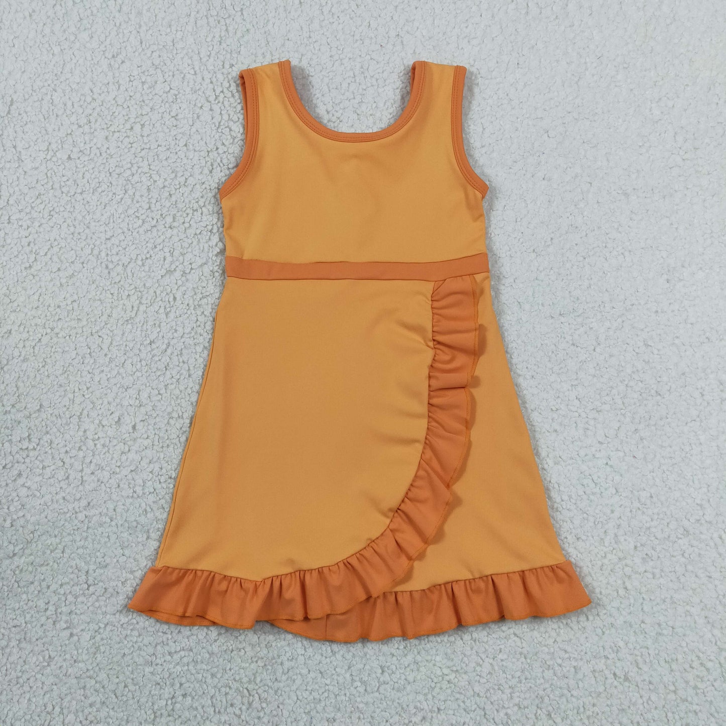 GSD4127 YOGA  solid orange  girl dress ruffle RTS