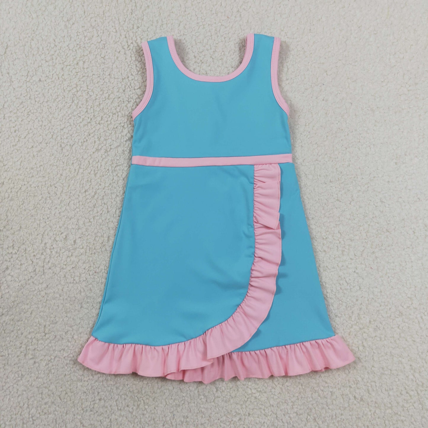GSD4130   YOGA preorder blue solid  Princess cartoon girl dress ruffle RTS