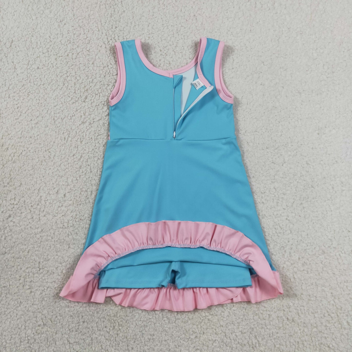 GSD4130   YOGA preorder blue solid  Princess cartoon girl dress ruffle RTS
