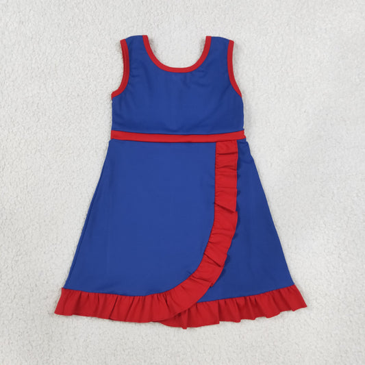 GSD4133 red blue scallop solid girl dress ruffle RTS 202608