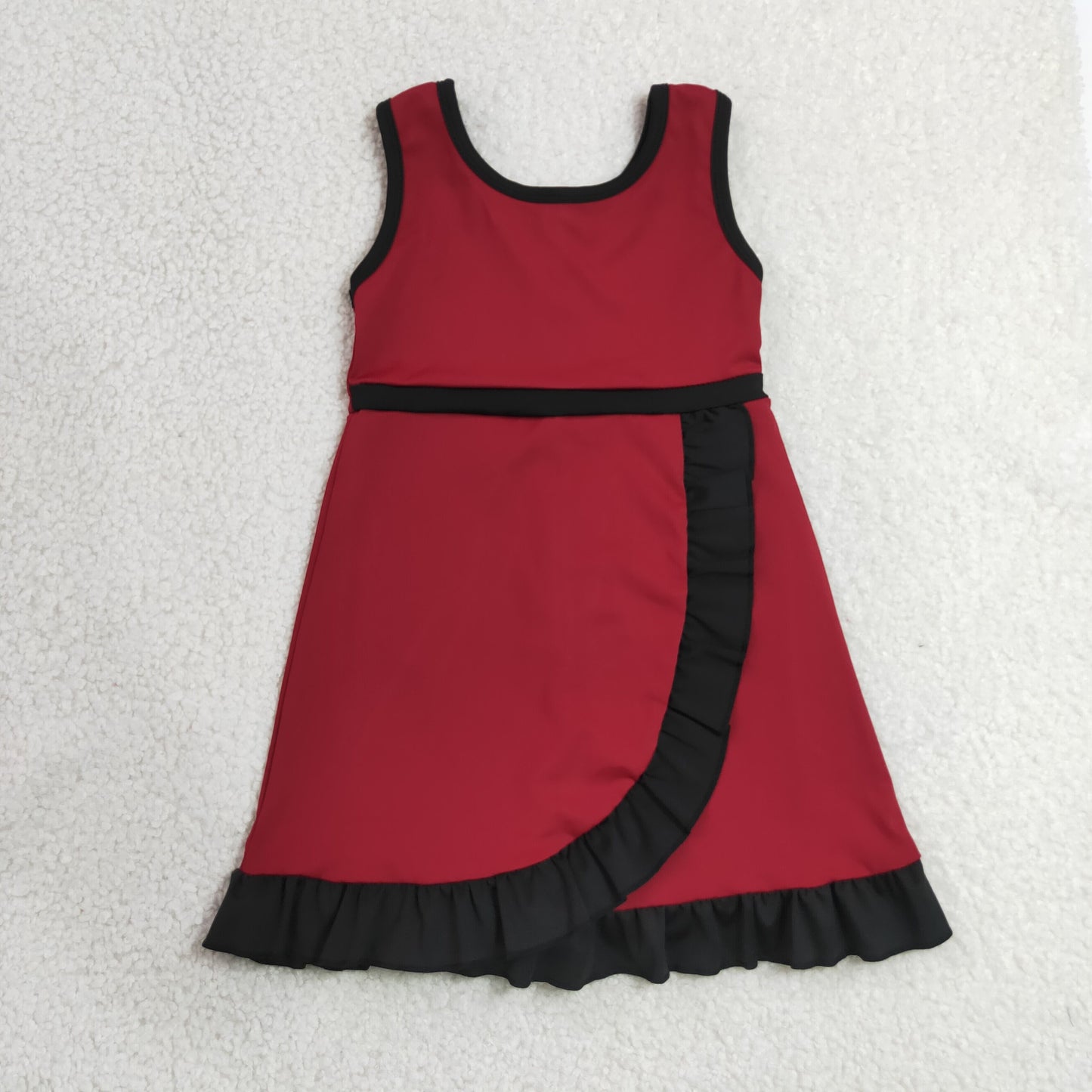 GSD4135  YOGA  BLACK RED solid  Princess cartoon girl dress ruffle RTS
