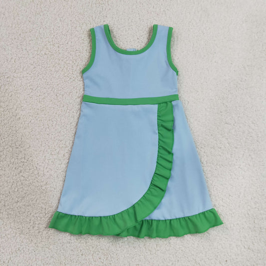 GSD4136 YOGA BLUE GREEN  solid girl dress ruffle 202607