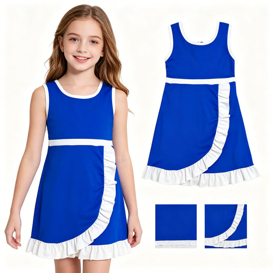 GSD4141 YOGA WHITE blue solid  Princess cartoon girl dress ruffle RTS