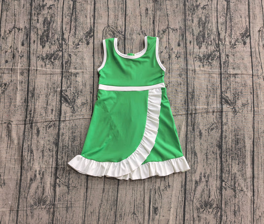 GSD4143  YOGA preorder green solid  Princess cartoon girl dress ruffle