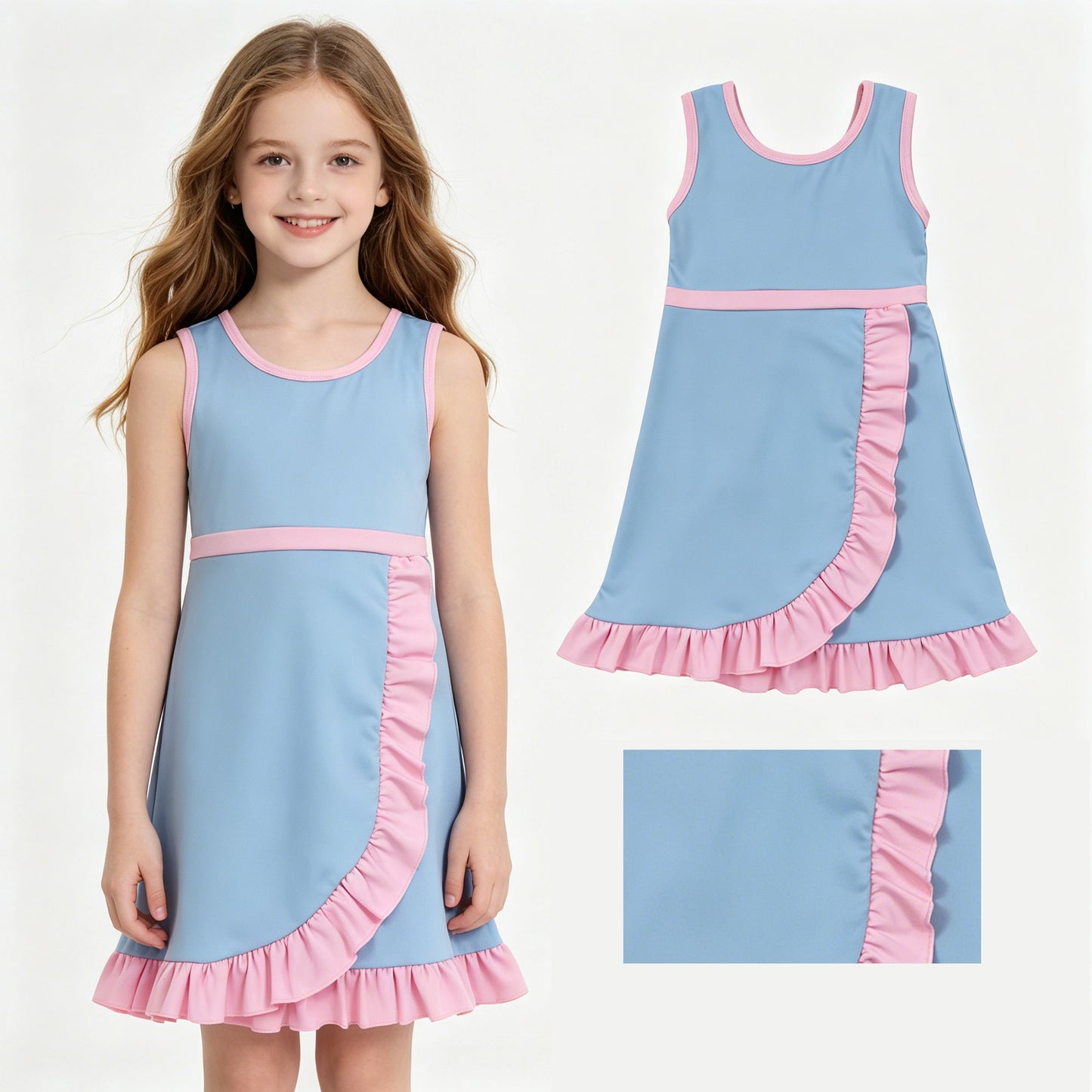 GSD4144  YOGA preorder blue solid  Princess cartoon girl dress ruffle