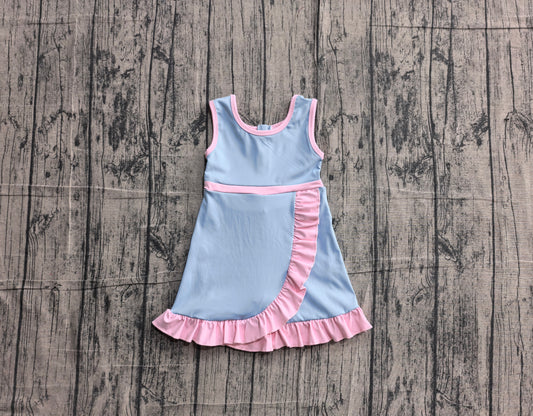 GSD4144  YOGA preorder blue solid  Princess cartoon girl dress ruffle