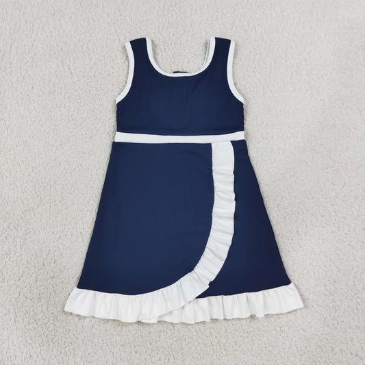 GSD4145  YOGA blue solid  Princess cartoon girl dress ruffle RTS