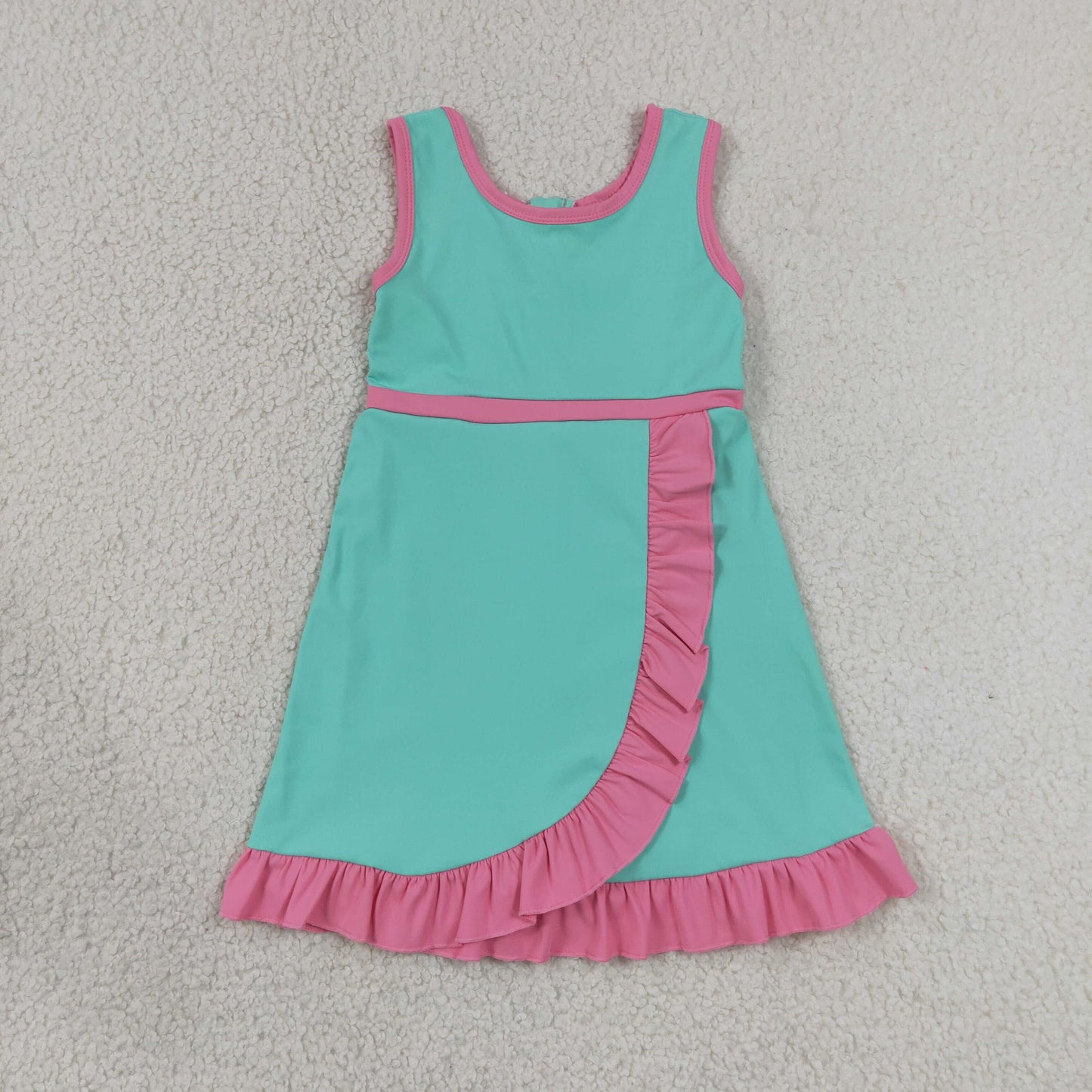 GSD4149 YOGA pink green solid  Princess cartoon girl dress ruffle RTS