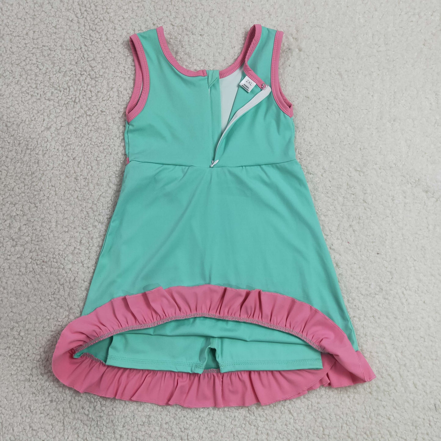 GSD4149 YOGA pink green solid  Princess cartoon girl dress ruffle RTS