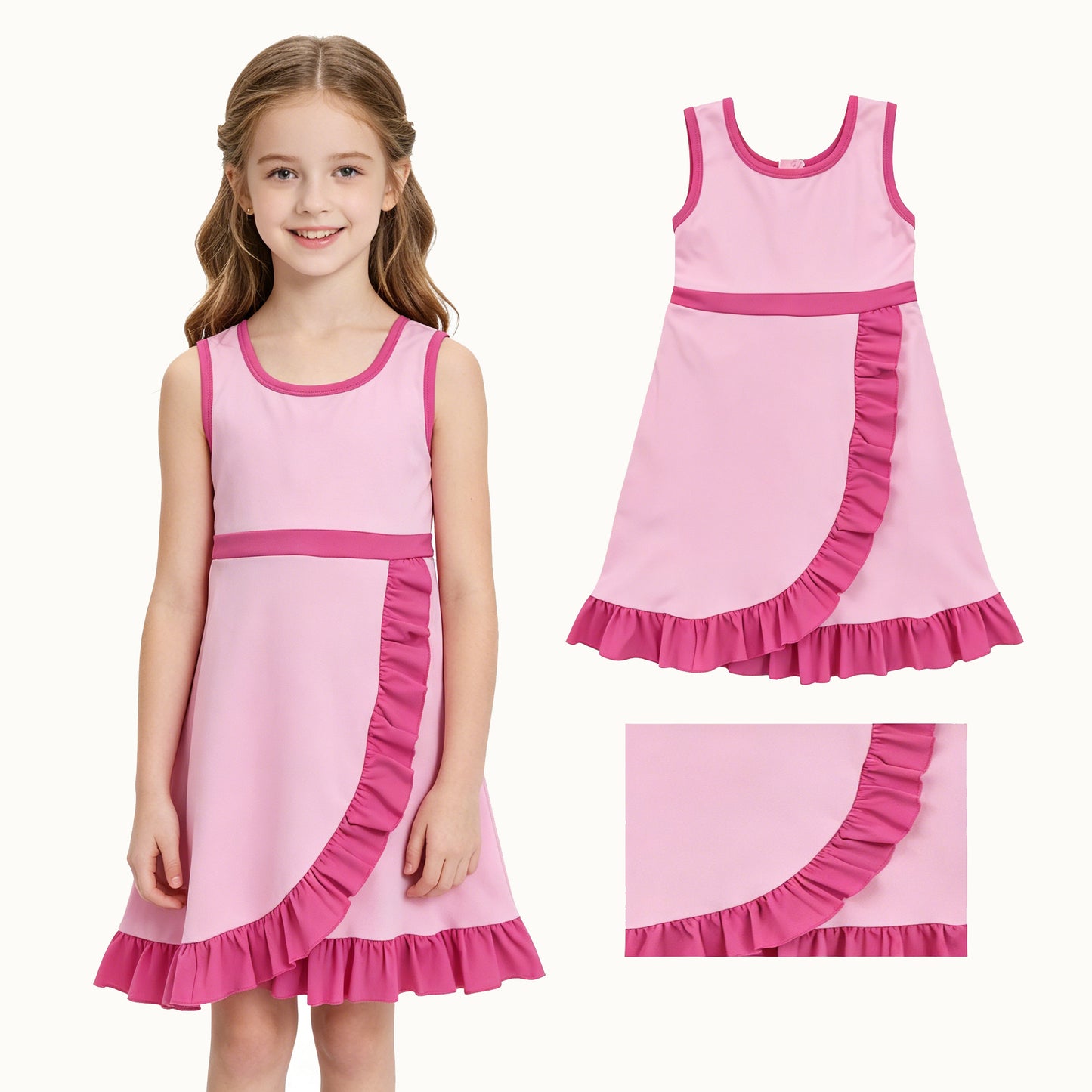 GSD4152 RTS YOGA Baby Pink Color Block Ruffle Kids Casual Yoga Skort Dress