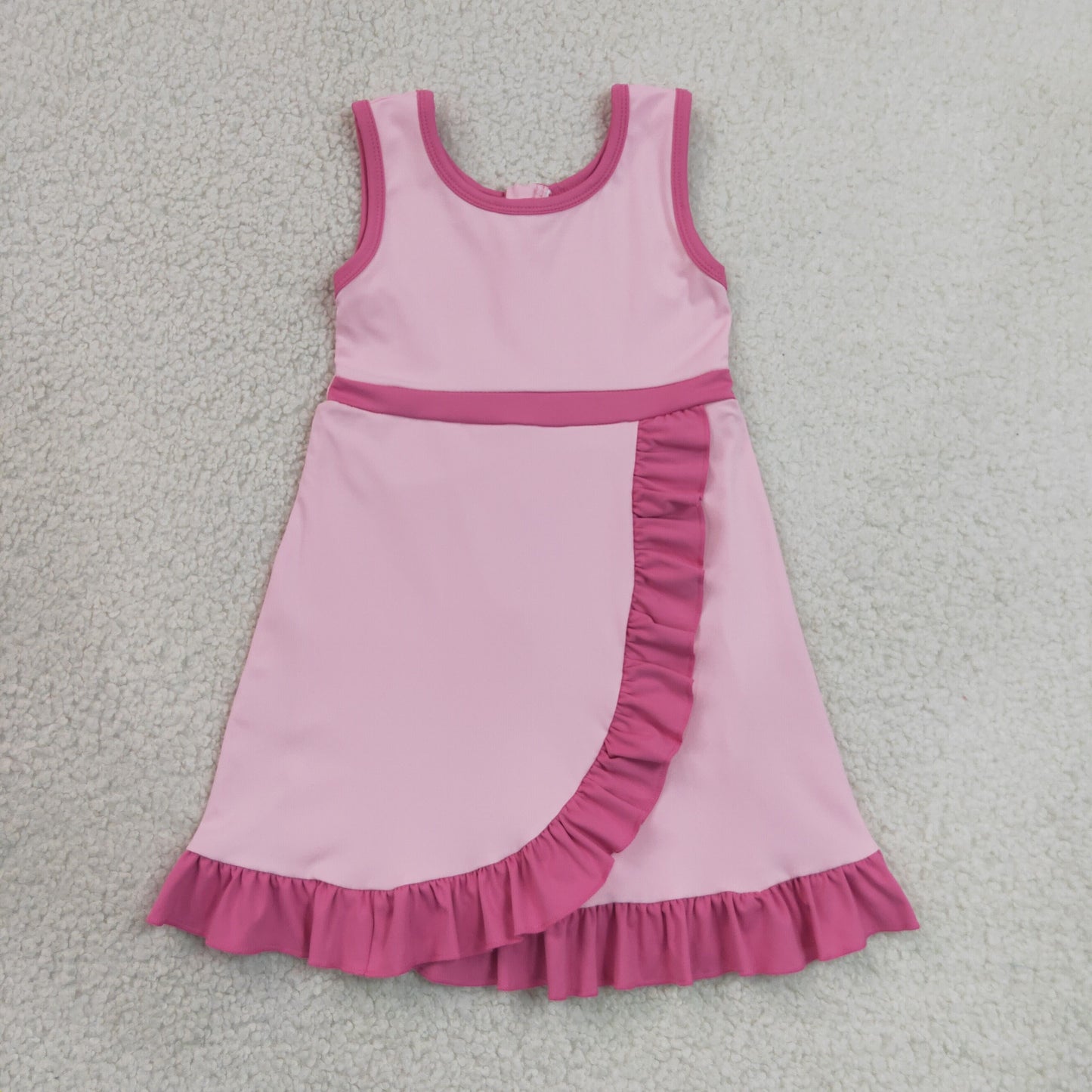 GSD4152 RTS YOGA Baby Pink Color Block Ruffle Kids Casual Yoga Skort Dress