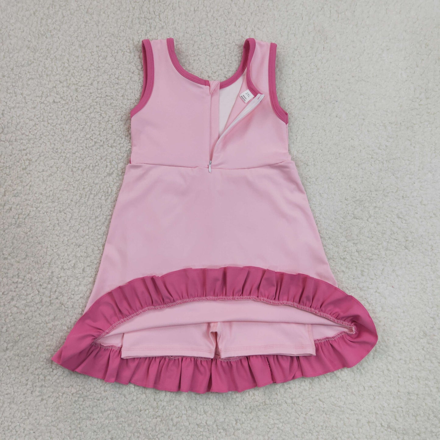 GSD4152 RTS YOGA Baby Pink Color Block Ruffle Kids Casual Yoga Skort Dress