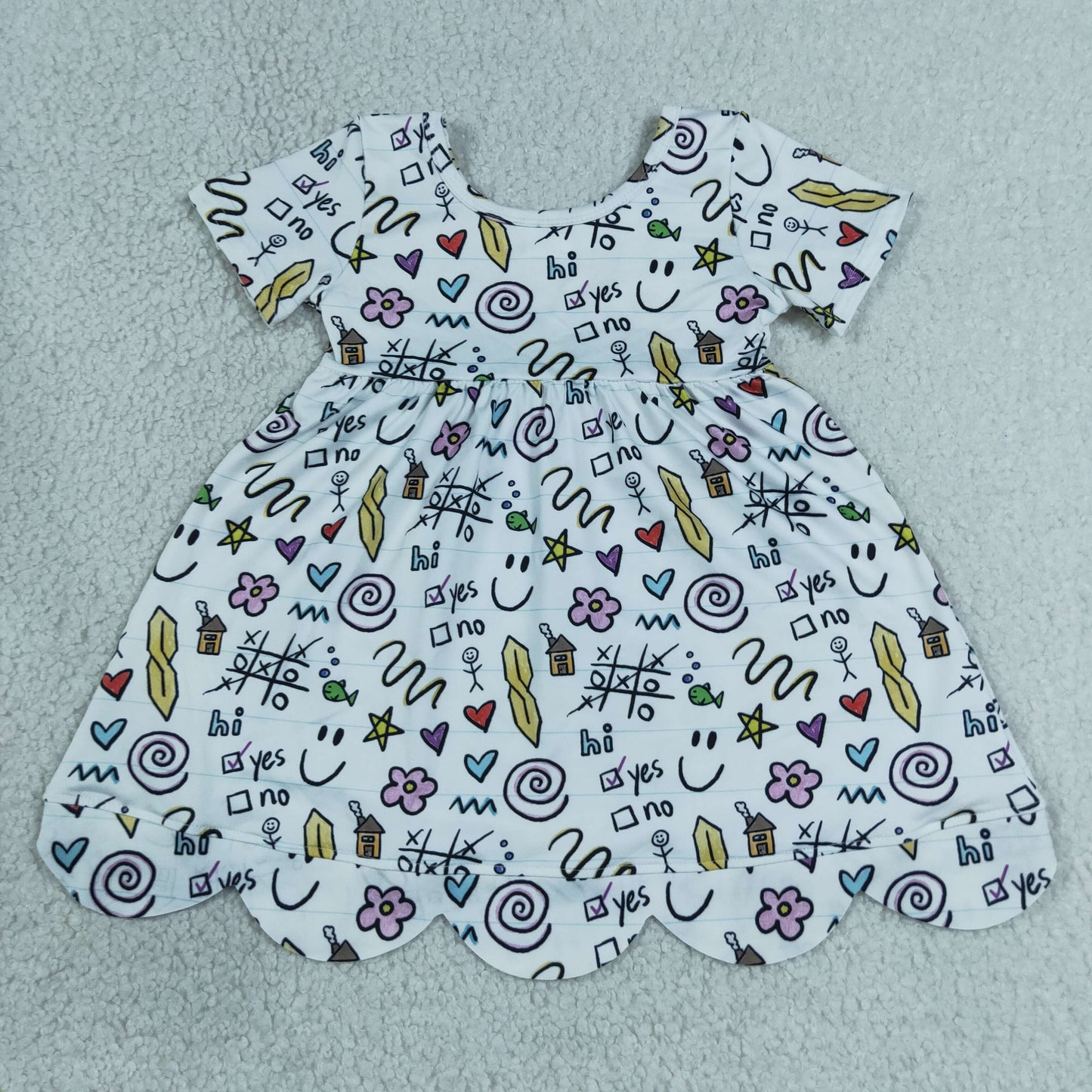 GSD4156  back to school YES OR NO  scallop girl dress ruffle rts