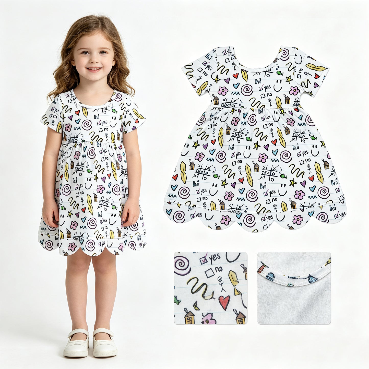 GSD4156  back to school YES OR NO  scallop girl dress ruffle rts