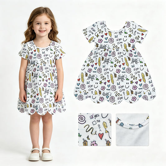 GSD4157 back to school YES OR NO  scallop girl dress ruffle rts