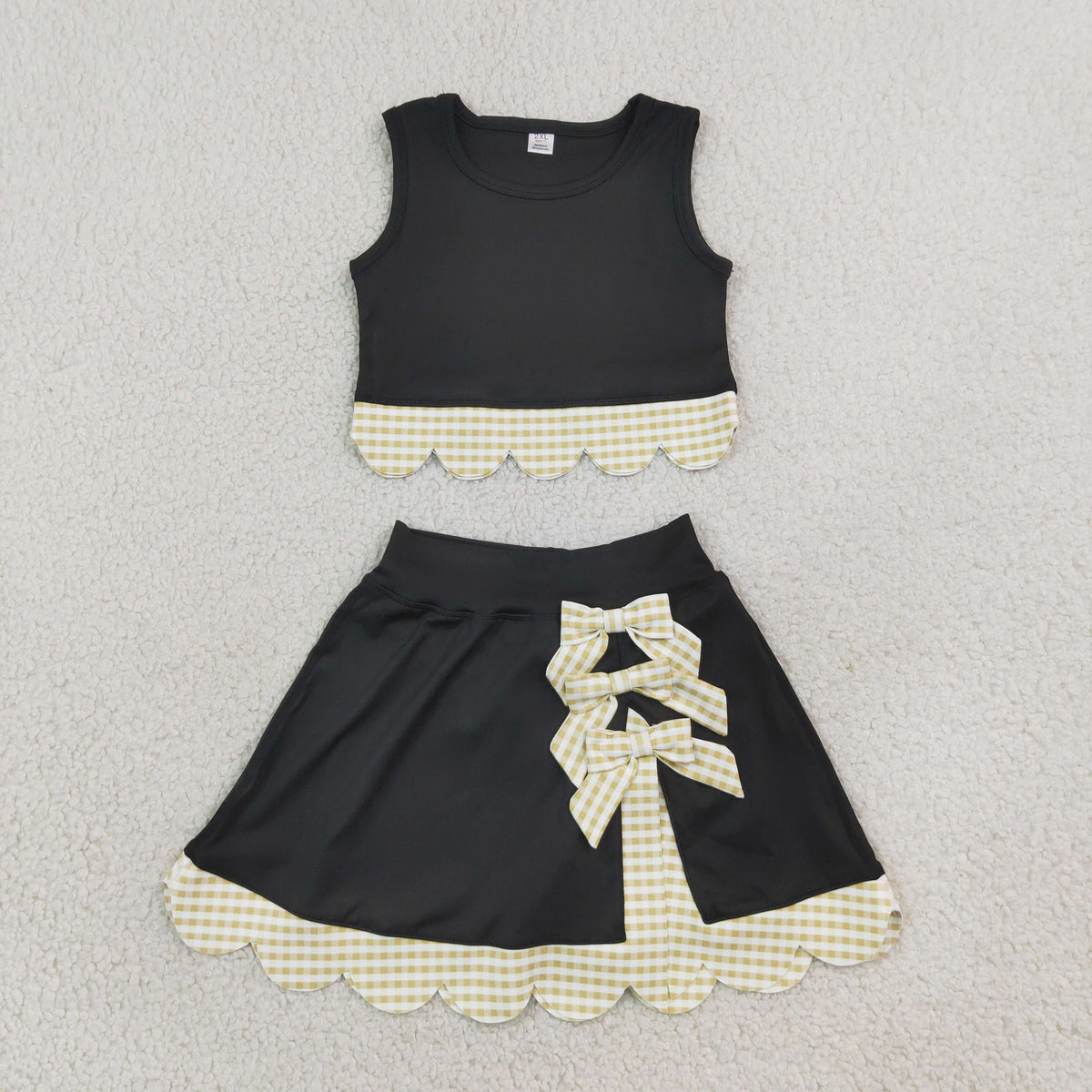 GSD4175 yoga scallop black yellow checkboard sports girl  outfit skirt  202609 RTS