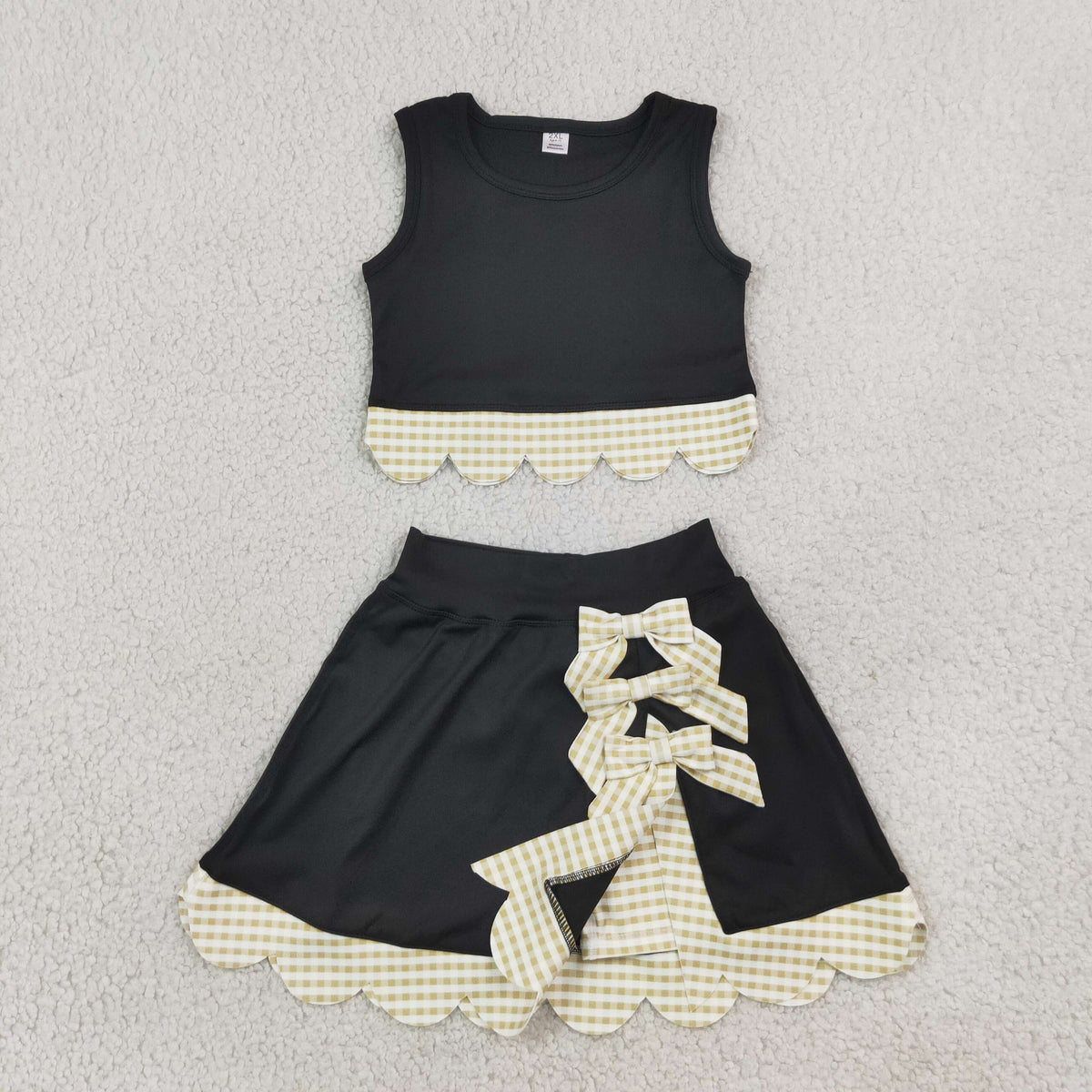 GSD4175 yoga scallop black yellow checkboard sports girl  outfit skirt  202609 RTS