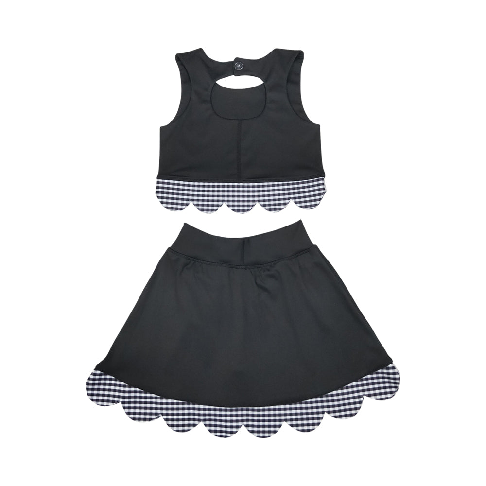 RTS GSD4176 yoga scallop black blue checkboard sports girl  outfit skirt  202608