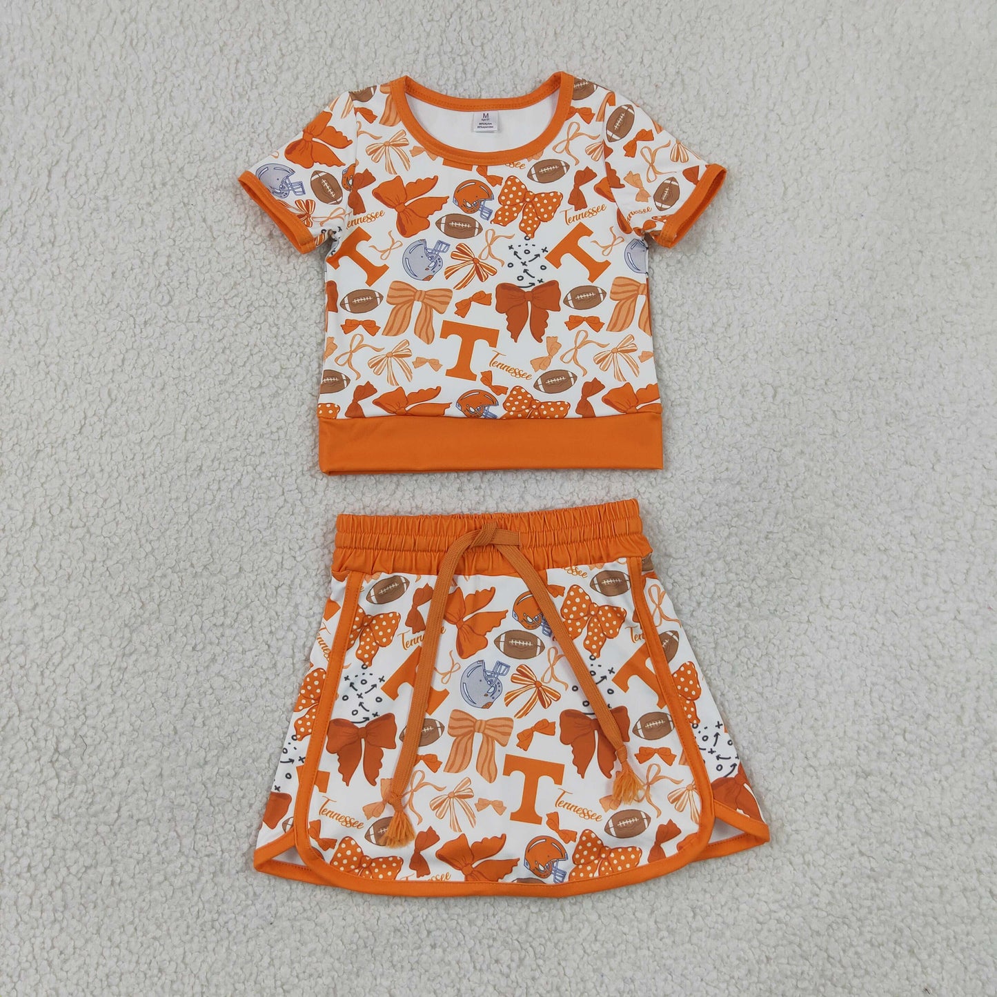 GSD4181  YOGA orange T team bow football skort girl outfit 202607 RTS