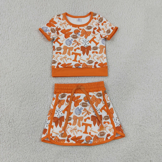 GSD4181  YOGA orange T team bow football skort girl outfit 202607 RTS
