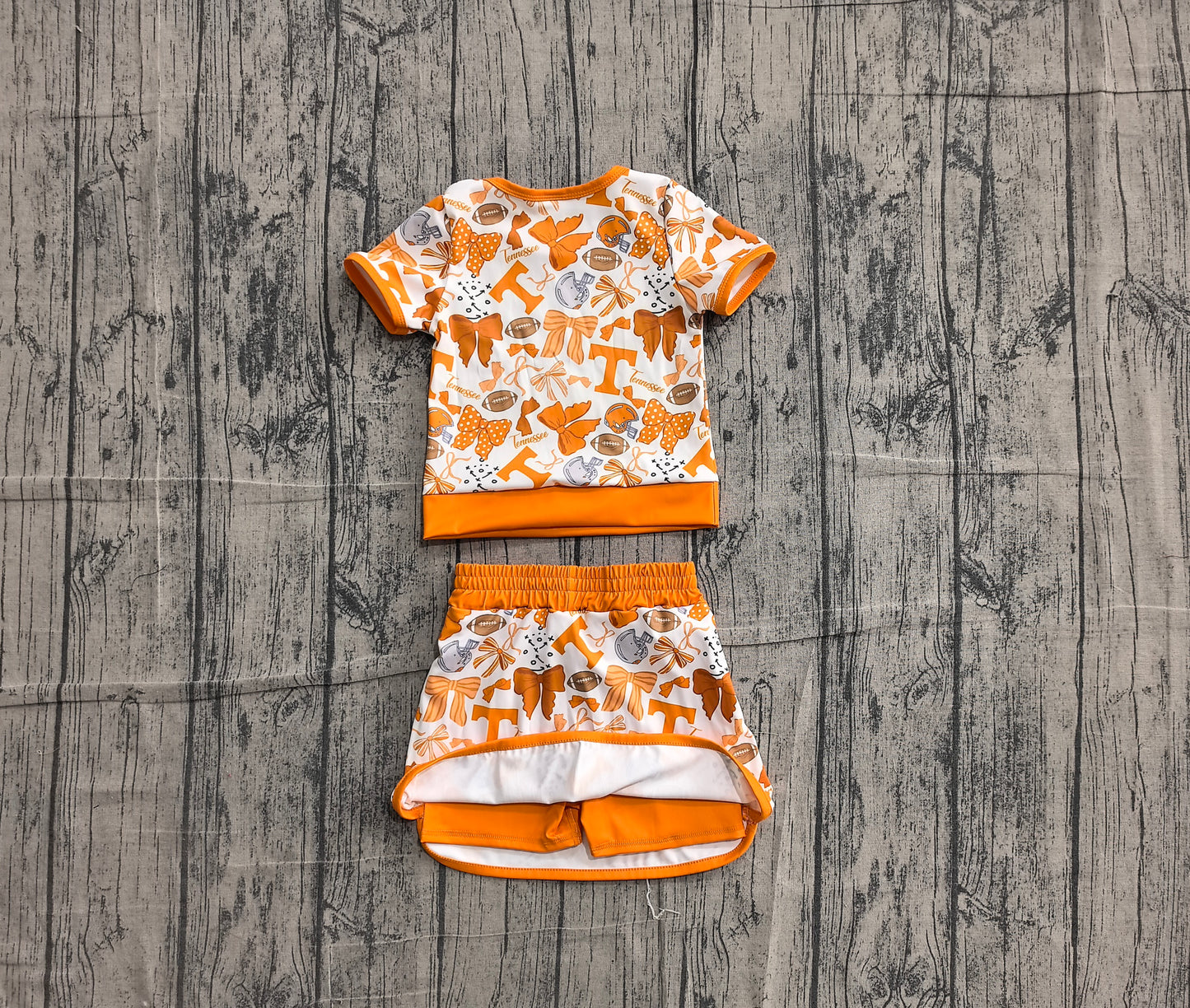GSD4181  YOGA preorder orange T team bow football skort girl outfit 202606