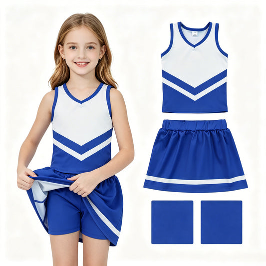 GSD4190 RTS YOGA Blue White Cheer Leader Tank Top Skirt Kids Dance Uniform Set 202630