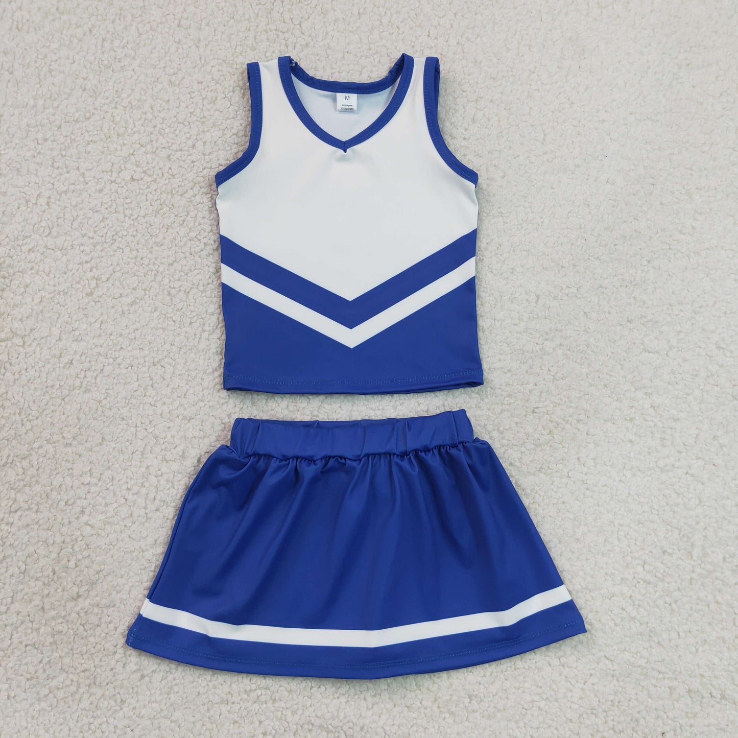 GSD4190 RTS YOGA Blue White Cheer Leader Tank Top Skirt Kids Dance Uniform Set 202630