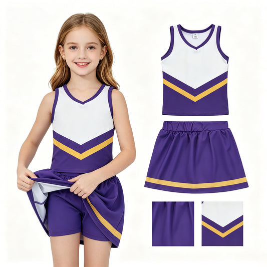 GSD4193 RTS YOGA Purple White Color Block Toddler Cheerleading Performance Outfit 202630