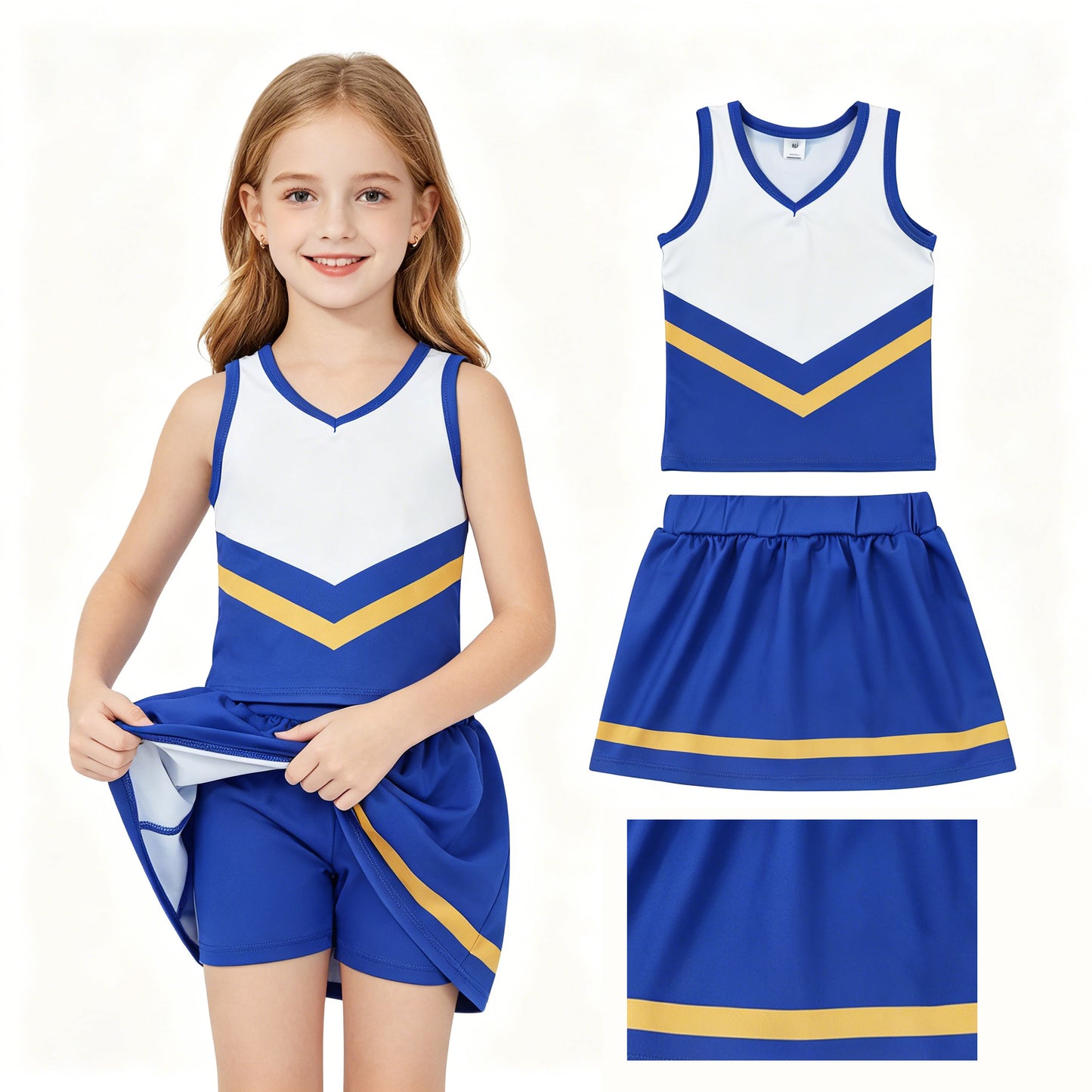 GSD4196 YOGA Navy Gold Stripe Girls Sleeveless Cheer Skirt Matching Set 202630 RTS