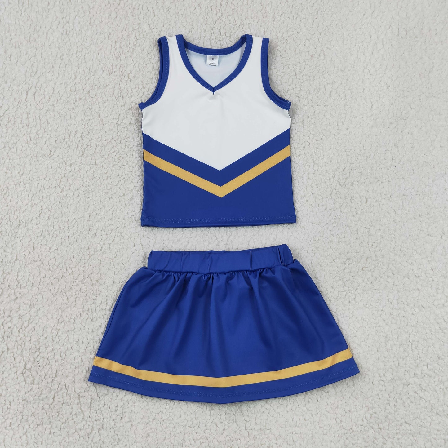 GSD4196 YOGA Navy Gold Stripe Girls Sleeveless Cheer Skirt Matching Set 202630 RTS