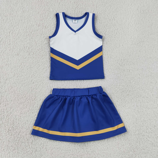 GSD4196 YOGA Navy Gold Stripe Girls Sleeveless Cheer Skirt Matching Set 202630 RTS