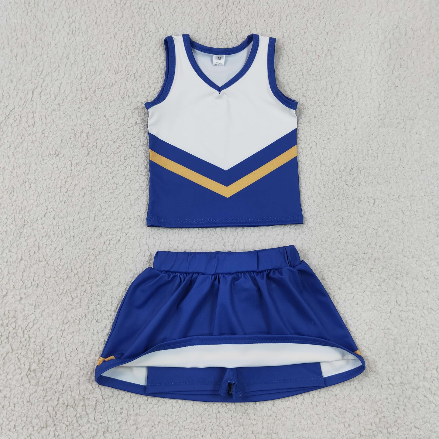 GSD4196 YOGA Navy Gold Stripe Girls Sleeveless Cheer Skirt Matching Set 202630 RTS