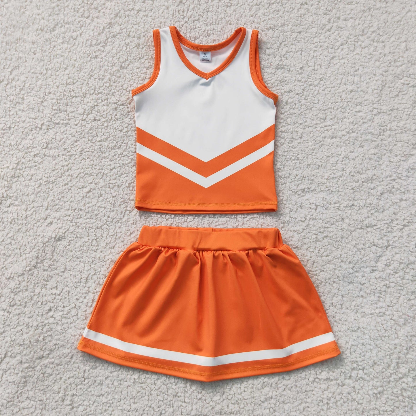 GSD4199 Toddler Girls Orange White Cheerleading Skort Set 202607 RTS