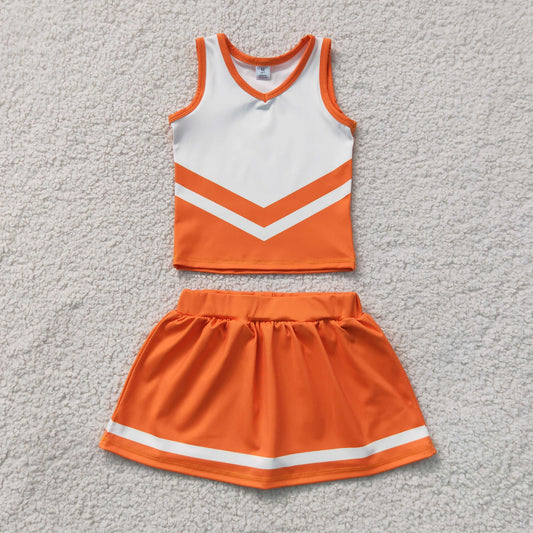 GSD4199 Toddler Girls Orange White Cheerleading Skort Set 202607 RTS