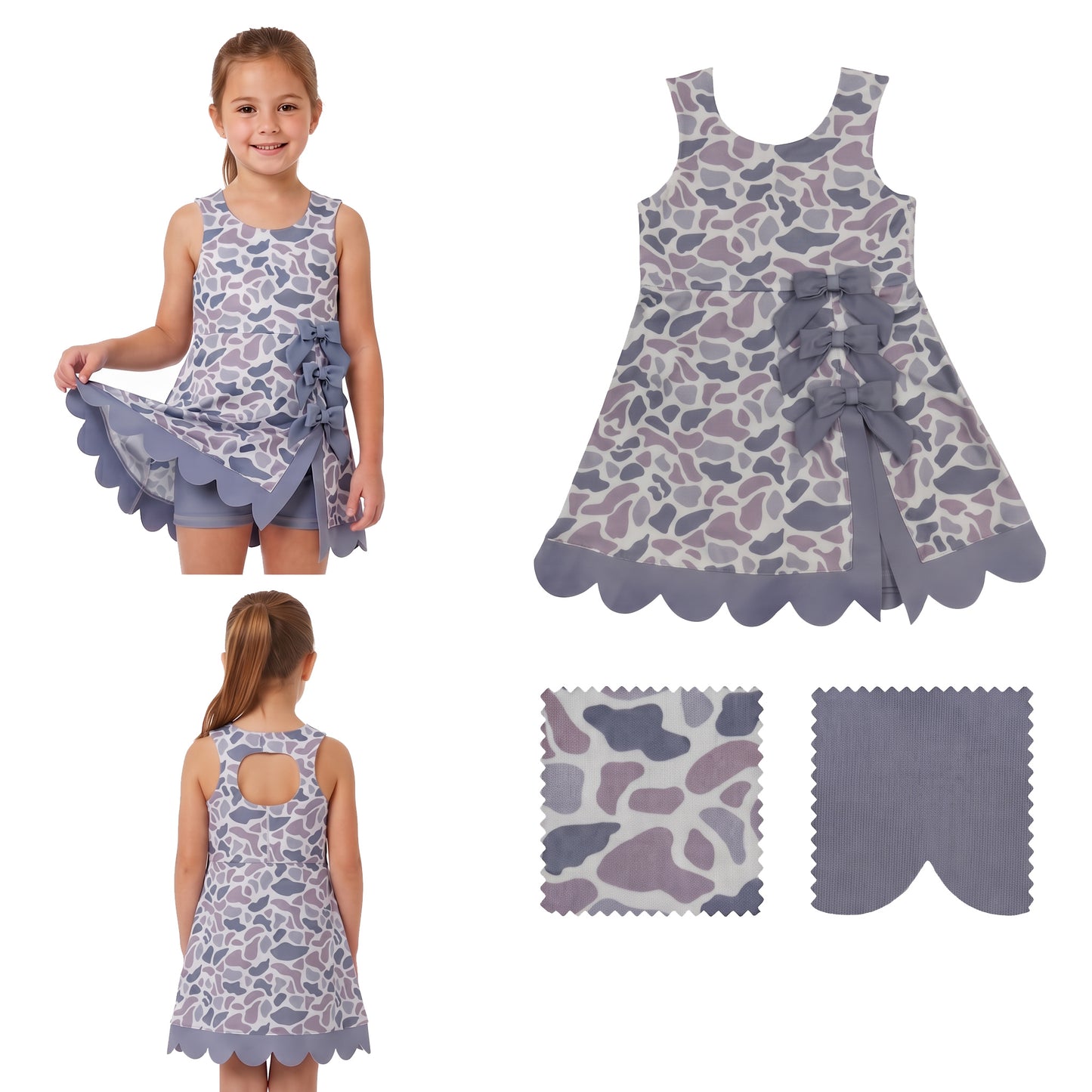 GSD4226 RTS Girls Summer Sleeveless Leopard Print Dress With Shorts Bow Scallop Hem Skort Set 202608