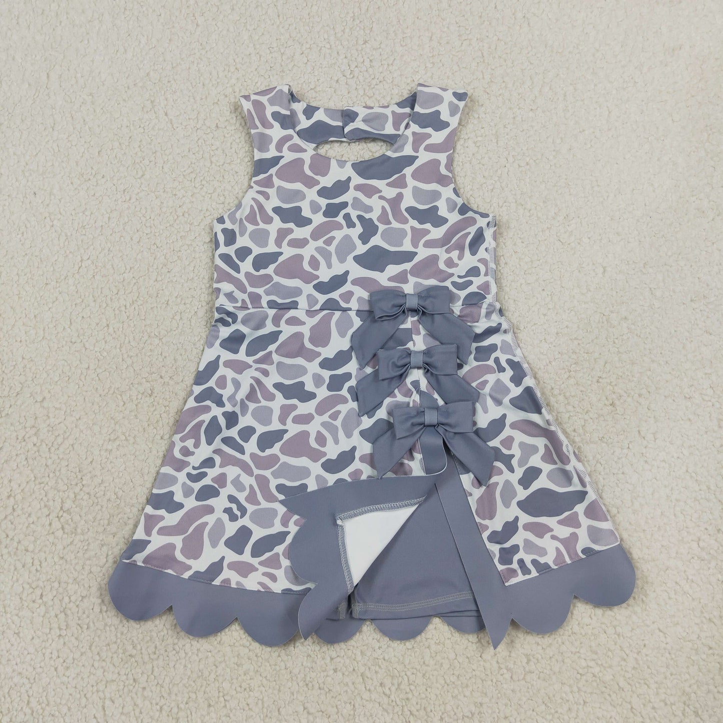 GSD4226 RTS Girls Summer Sleeveless Leopard Print Dress With Shorts Bow Scallop Hem Skort Set 202608