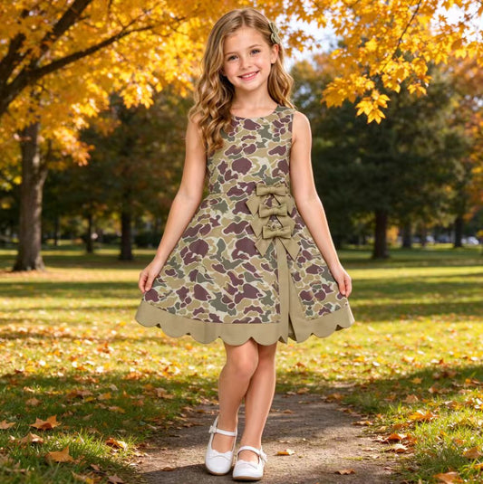 NO MOQ RTS GSD4228-yoga Baby Girl Clothes Camo Pattern Mixed Print Sleeveless Bow Dress 202609