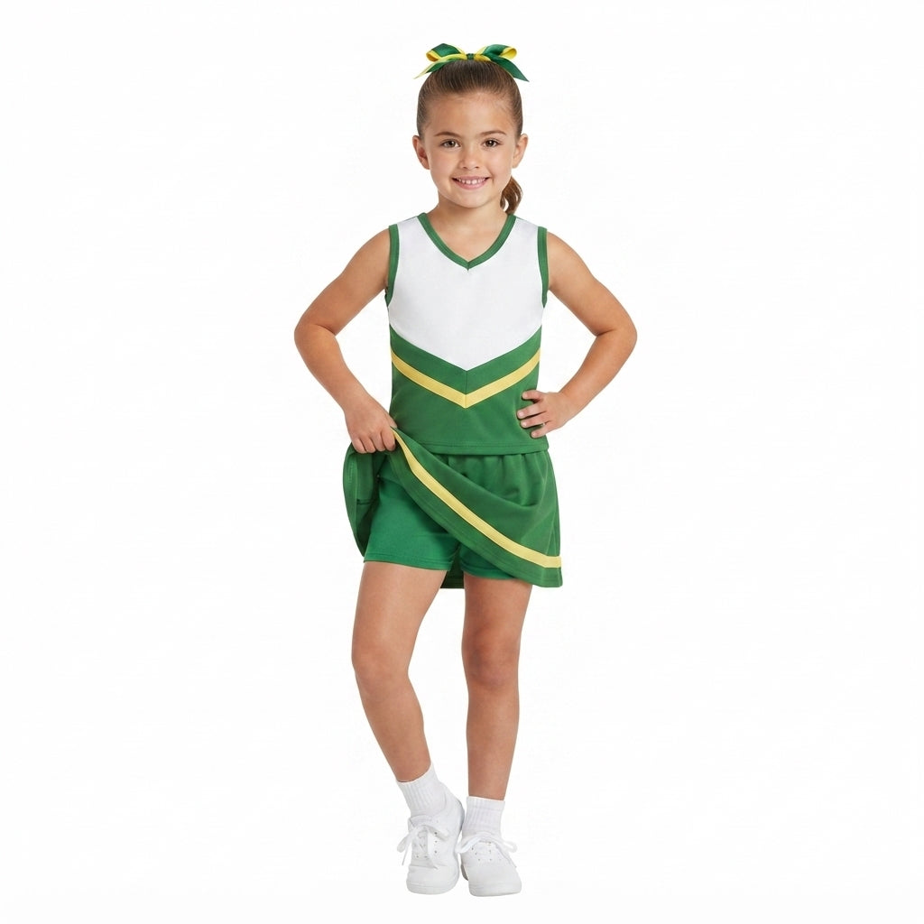 NO MOQ RTS GSD4238(1)-yoga Baby Girl Clothes Green Yellow Chevron Sleeveless Cheer Top Skirt Cheerleading Outfit 202609